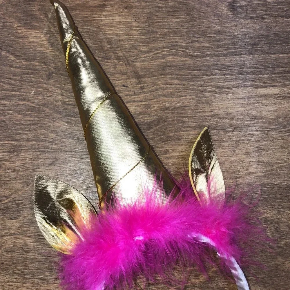 Pink feathers & Gold unicorn headband
